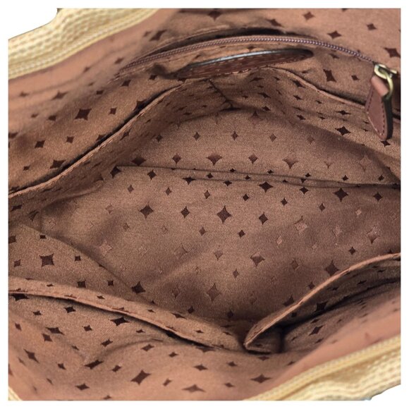 FOSSIL Explorer Woven Straw Triple Zip Hipster Crossbody Handbag Blue Beige EUC - Picture 10 of 16